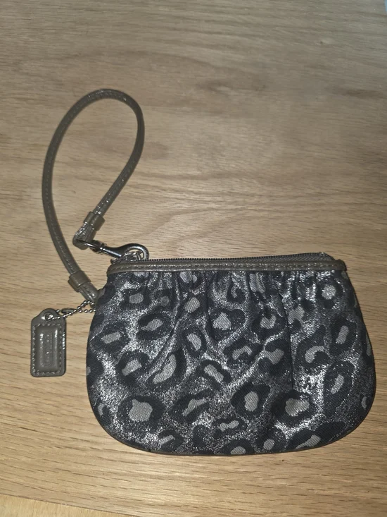 Coach Metallic Silver and Black Leopard Wristlet - Picture 1 of 3